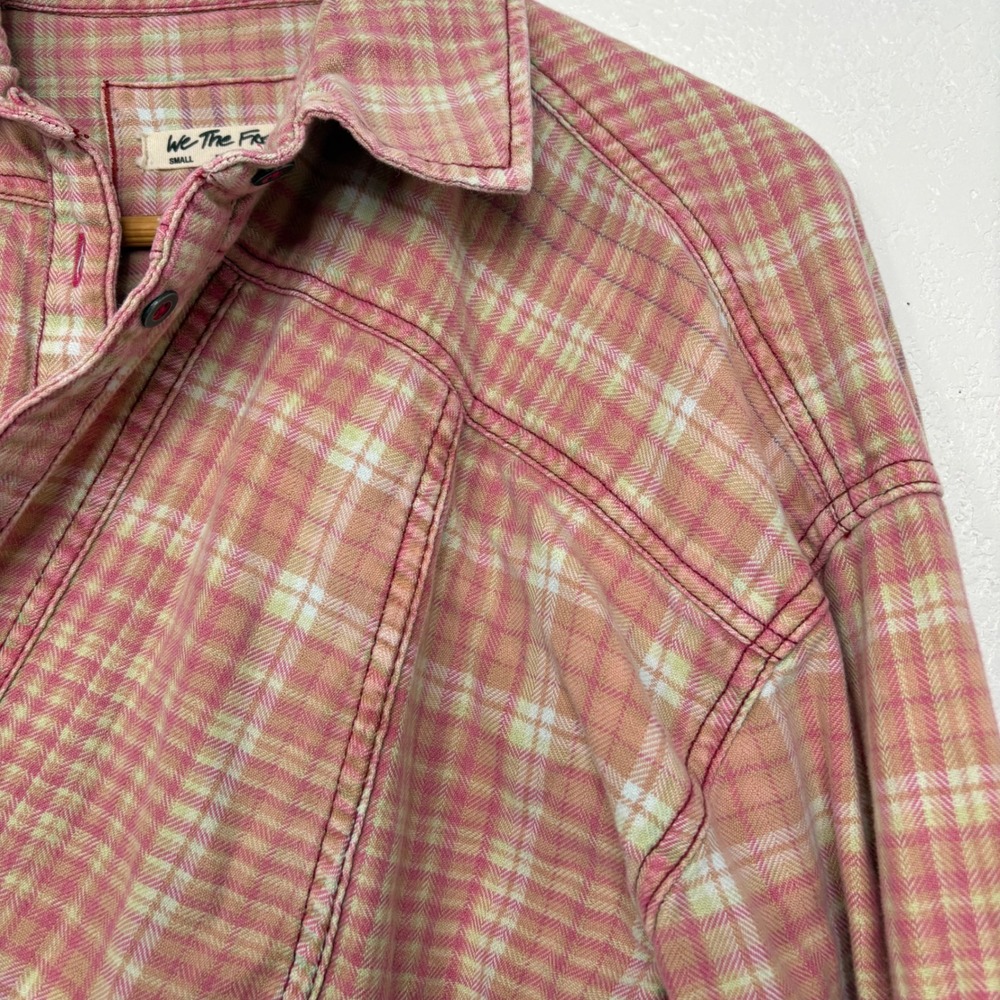 Free People We The Free Remade Plaid Top Red Combo Button Front Shirt Small - Picture 7 of 10